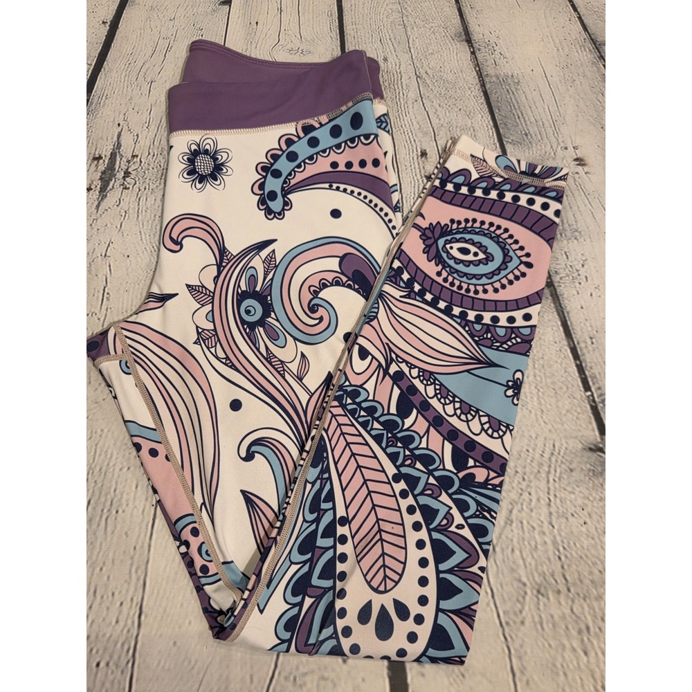 Womens Friendly High - Waisted Leggings‎ Sz M Paisley Purple